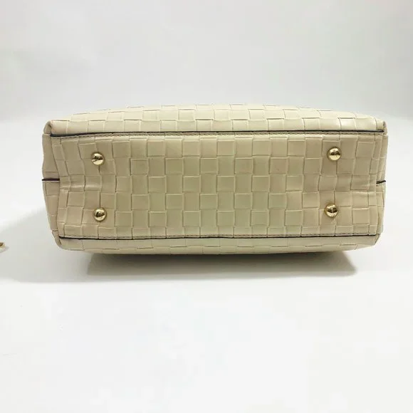 Jen & Co Tati Satchel Cross Body Bag Vegan Leather Beige Woven Pattern - Picture 3 of 9